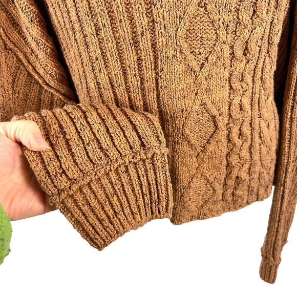 Free People On Your Side Pullover Sweater Small Cable Knit Brown Boxy Cropped - Picture 6 of 16